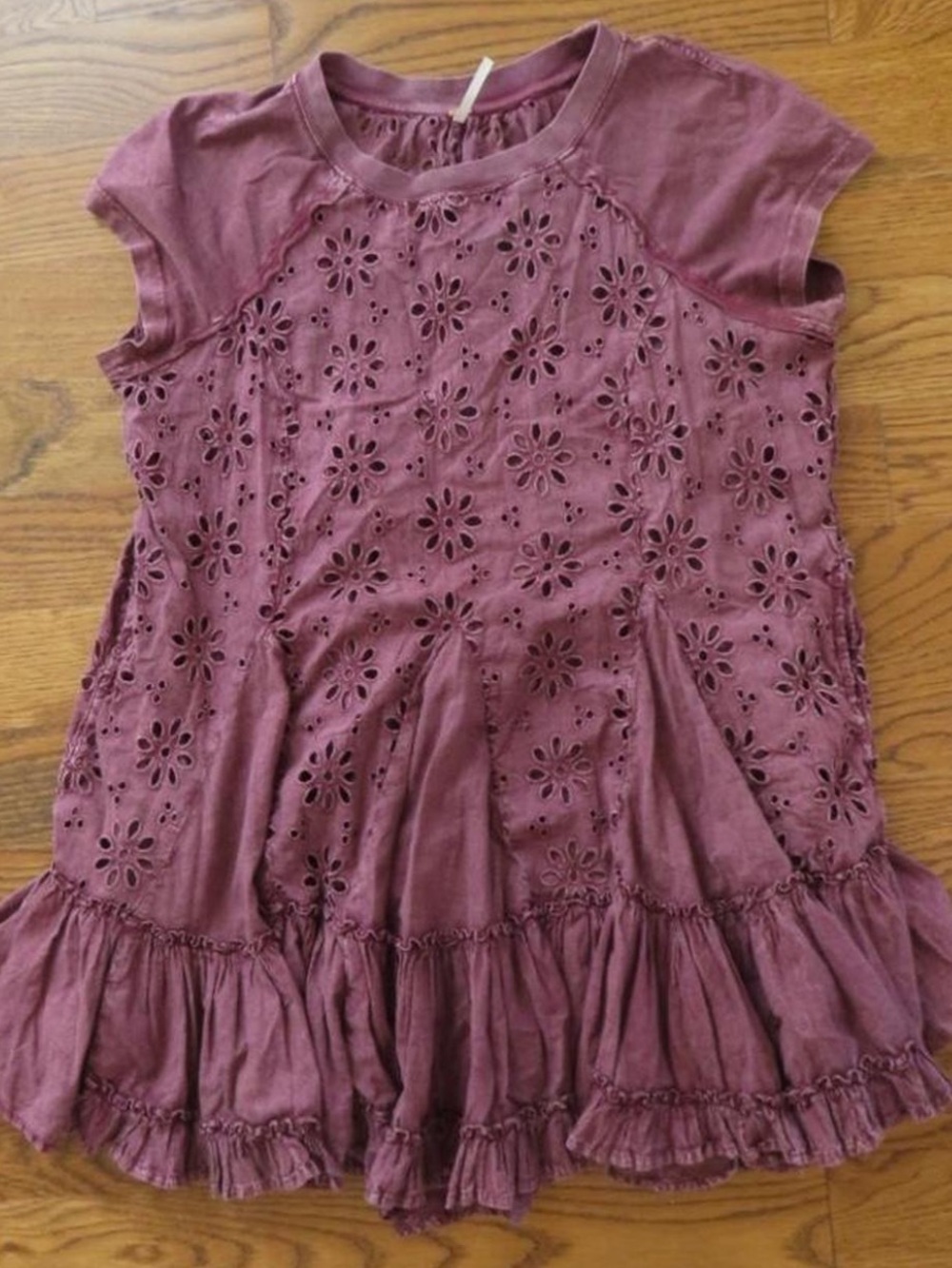 Free People Dusty Mauve Eyelet Ruffle Dress